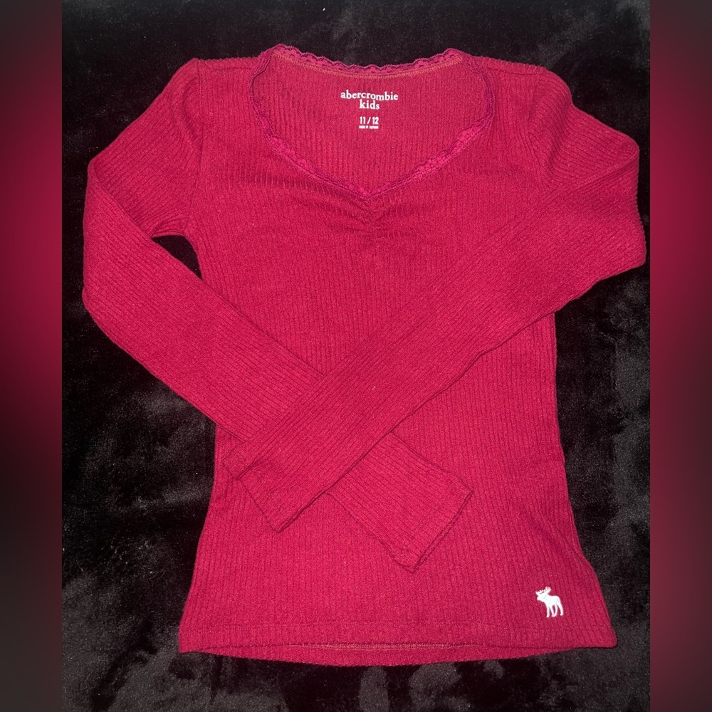 Abercrombie Kids Burgundy Lace V-Neck Long Sleeve